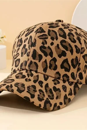 Trendy Unisex Leopard Print Baseball Cap, Stylish Round Top Hat for Outdoor Sun Protection Casual Lovers Ins Duckbill Cap